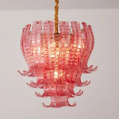 Pink glass chandelier on a white background