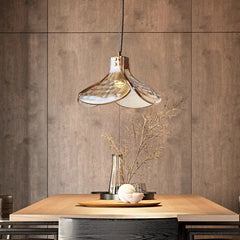 “Japanese Wabi Sabi pendant light with tea glass petals”