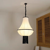 “Japanese retro wabi sabi pendant light, hand-knitted white fabric, tassel accent, E27 LED, 1-year