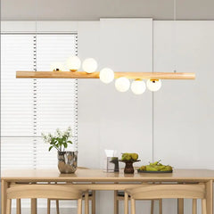 Modern wood and frosted glass chandelier for restaurant style ambience