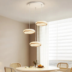 “Scandinavian dining table LED pendant with wood accent 3-year warranty”