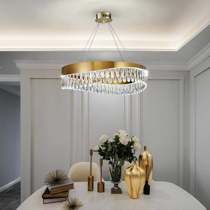 Hanging pendant lamp with crystal detail for dining room table ambience