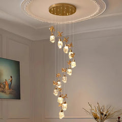 Stair hanging crystal pendant with LED bulbs included for large rooms over 30 square meters
