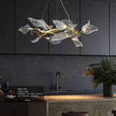 Leaf pendant chandelier with sculptural resin shade and cord hanging