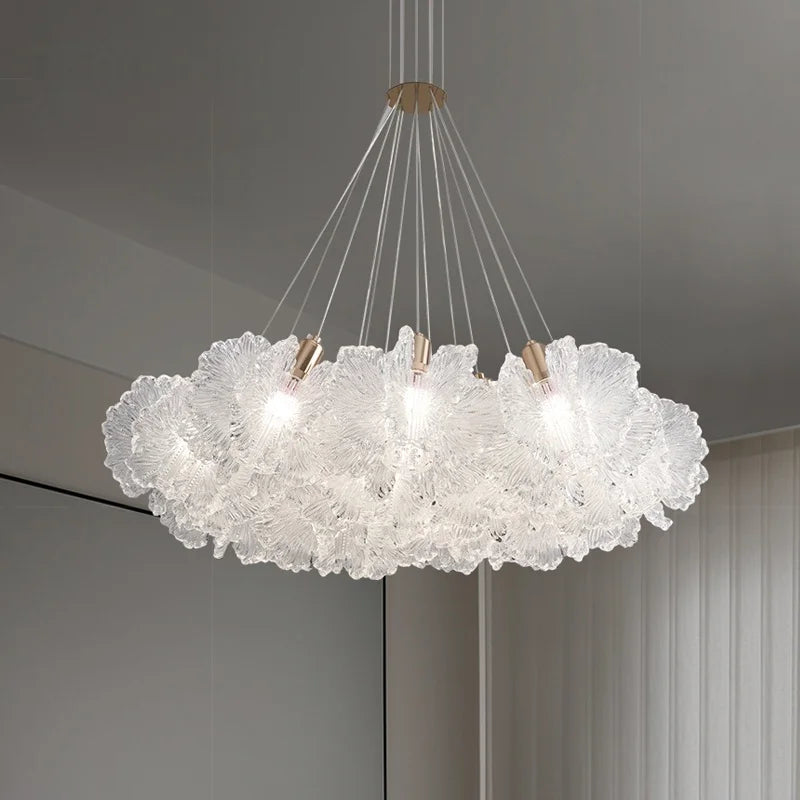 “Liglite modern acrylic flower chandelier ceiling lamp in pink”