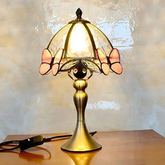 “Liglite antique bedside LED lamp with colorful glass shade”