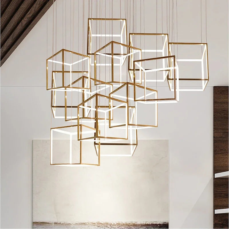“Liglite architectural cube chandelier for statement décor”