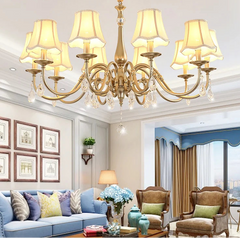 “Liglite elegant chandelier with fabric shade and crystal details”