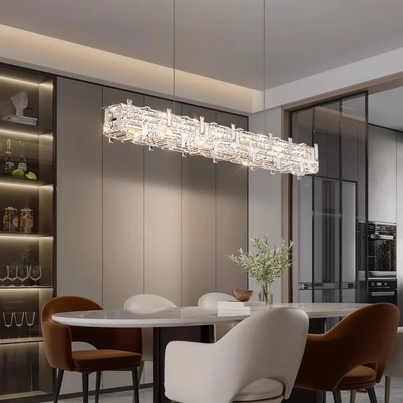“Liglite rectangular crystal chandelier for upscale interiors”