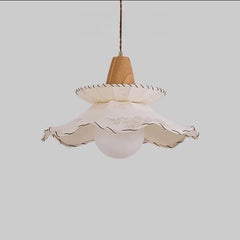 “Eye-care LED pendant with pleated wabi-sabi lampshade, adjustable cord”