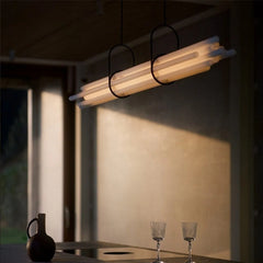 Long pendant chandelier with E14 base and included bulbs for kitchen table lighting