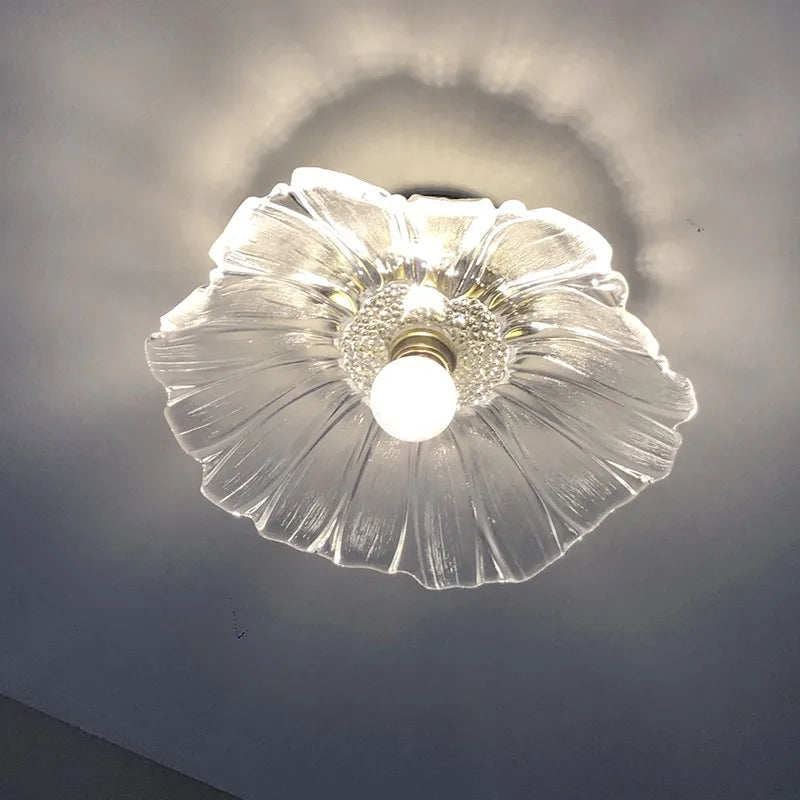 “Lotus leaf purple glass ceiling light with copper base, E27 LED”