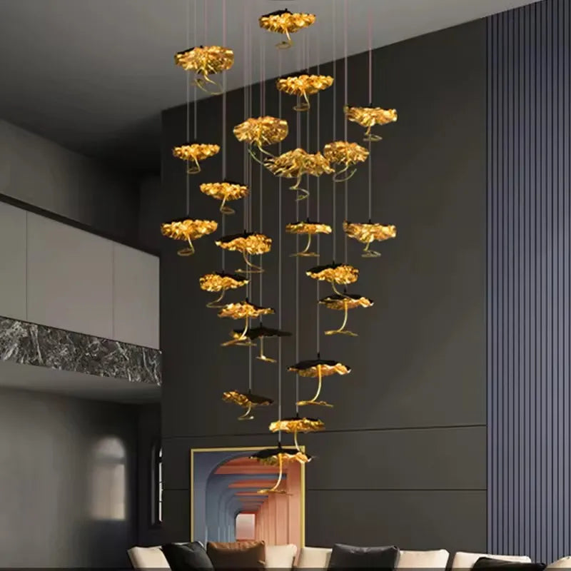 Lotus-inspired pendant light with sculptural ceiling drop design