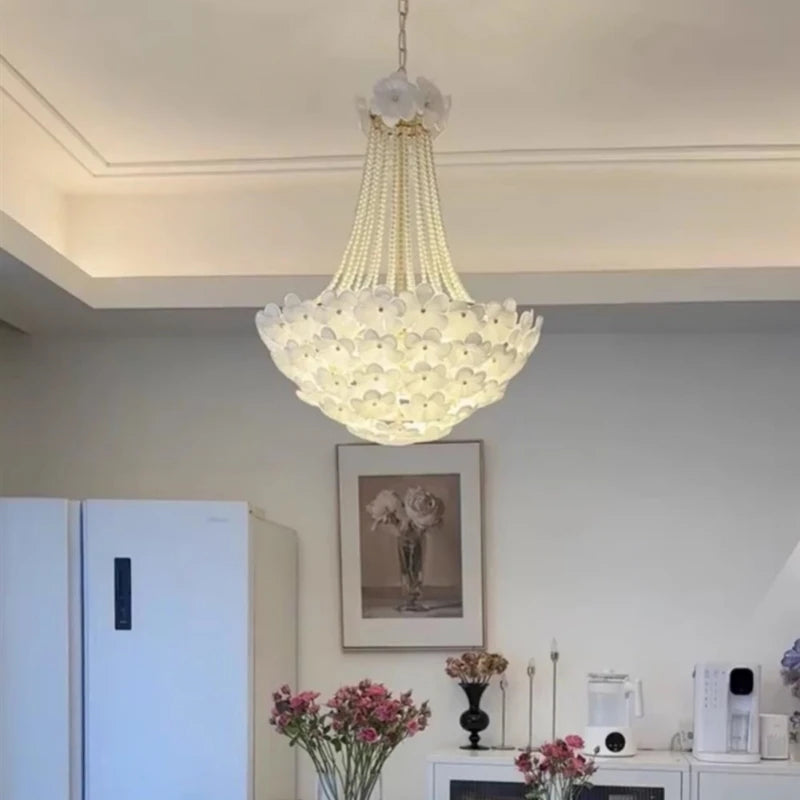 “Artistic bedroom ceiling light with pearl accents”