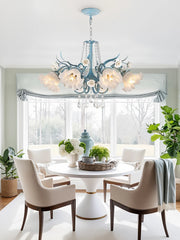 “Luxury kitchen island chandelier with blue iron and floral pendants”