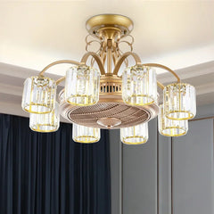 “Luxury crystal chandelier with invisible fan and remote dimming”