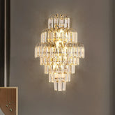 “Luxury crystal wall sconce with gold and clear accents”