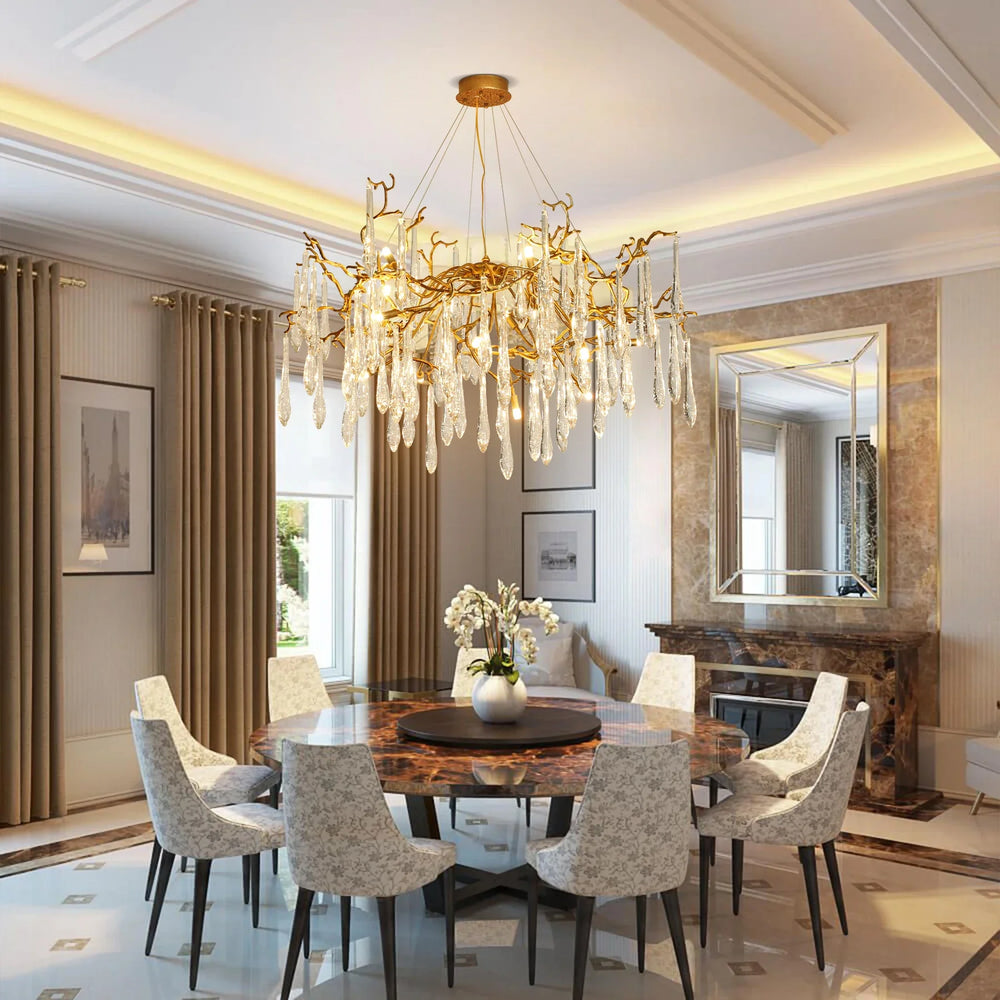 “Luxury waterfall-inspired LED chandelier for living or dining room”