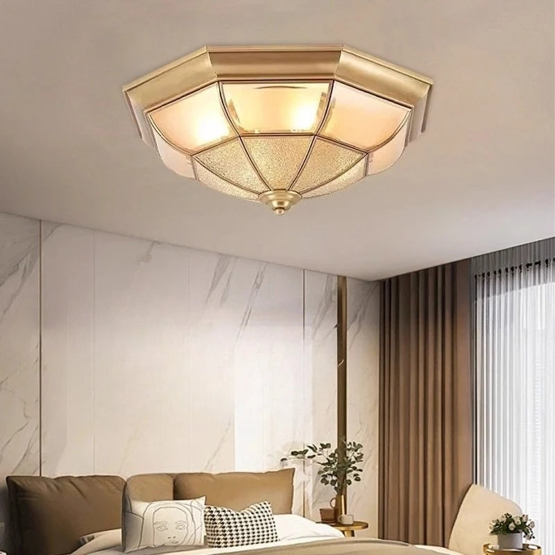 “Modern E27 copper and glass ceiling light for hotel corridor”