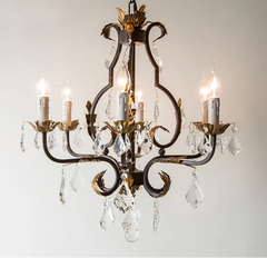 “Retro hanging lamp with crystal bead fringe and iron frame”