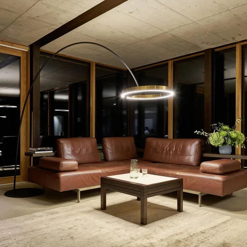 “Luxury gold arc LED floor lamp for living room corners”