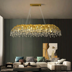 “Luxury gold crystal chandelier with polished aluminum finish”