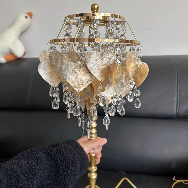 “Romantic LED bedside lamp with crystal hearts and postmodern design”