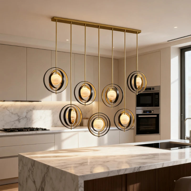 “Luxury marble globe brass chandelier for kitchen island or villa bar”