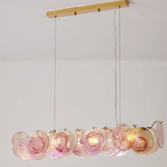 “Liglite luxury chandelier with pink glass disks and LED bulbs”