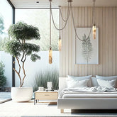 Multi-drop marble pendant chandelier hanging from a modern ceiling