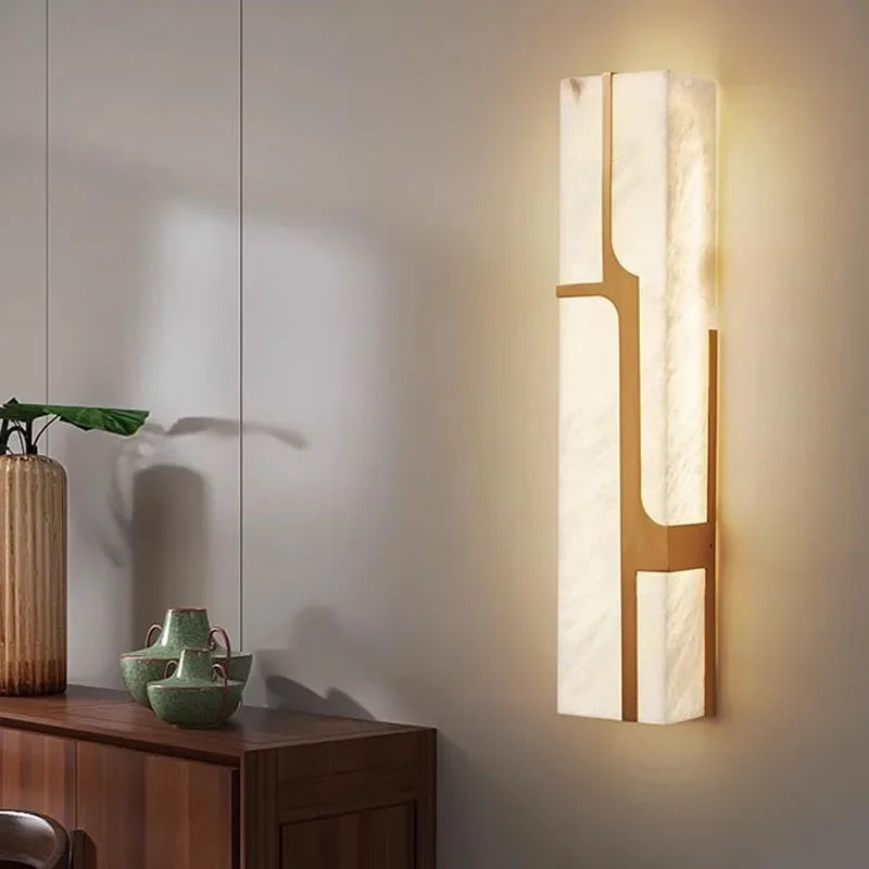Marble wall lamp with all-copper body designed for ambient background wall lighting
