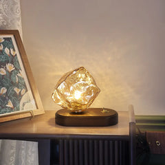 “Minimalist crystal cube bedside lamp for bedroom, hotel, or living room”