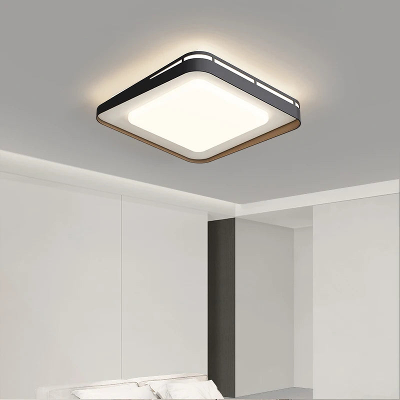 Minimalist LED ceiling light installed in a modern bedroom setting