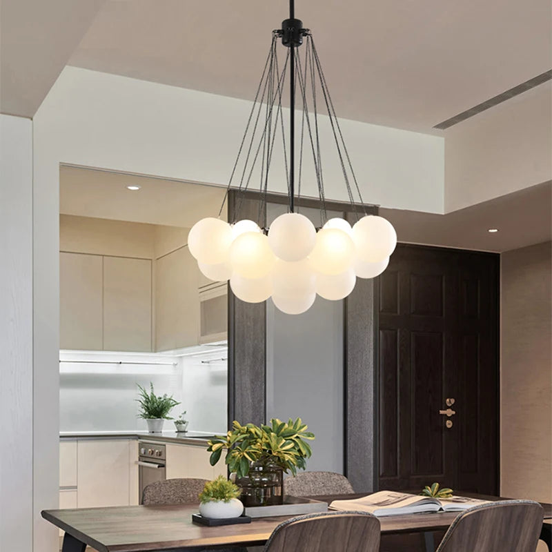 Minimalist restaurant chandelier with globe cluster design and clean lines