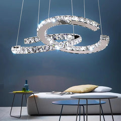 “Modern brushed stainless steel crystal light fixture”