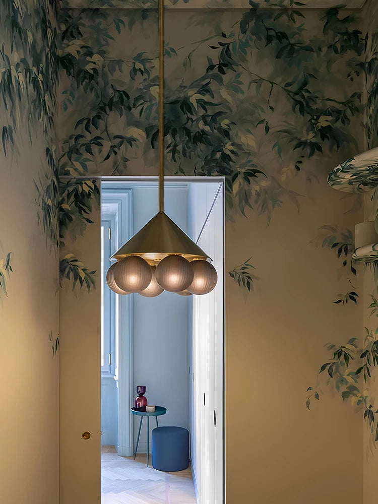 Modern cone pendant light with bubble glass cluster for kitchen table lighting