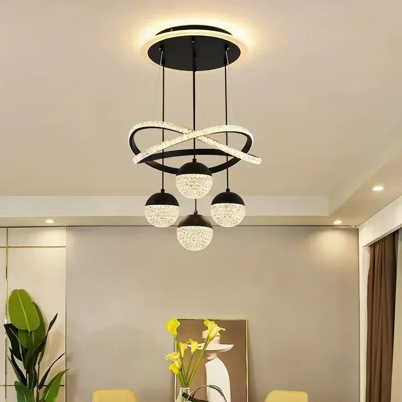 Modern chrome circular LED chandelier for dining or living room”
