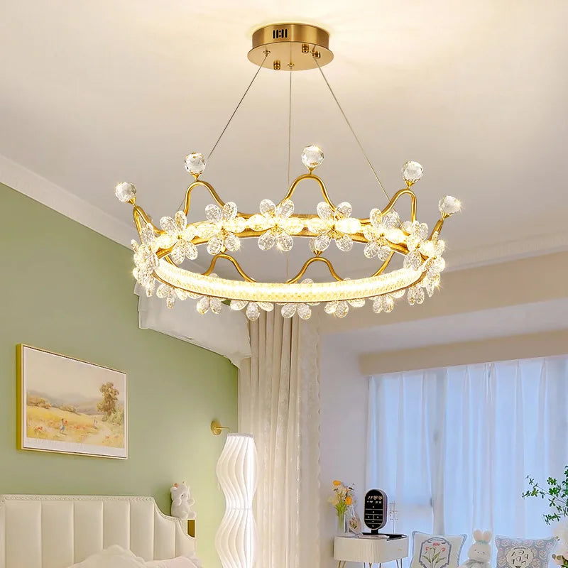 Round crystal chandelier ceiling lamp in a light luxury crown design
