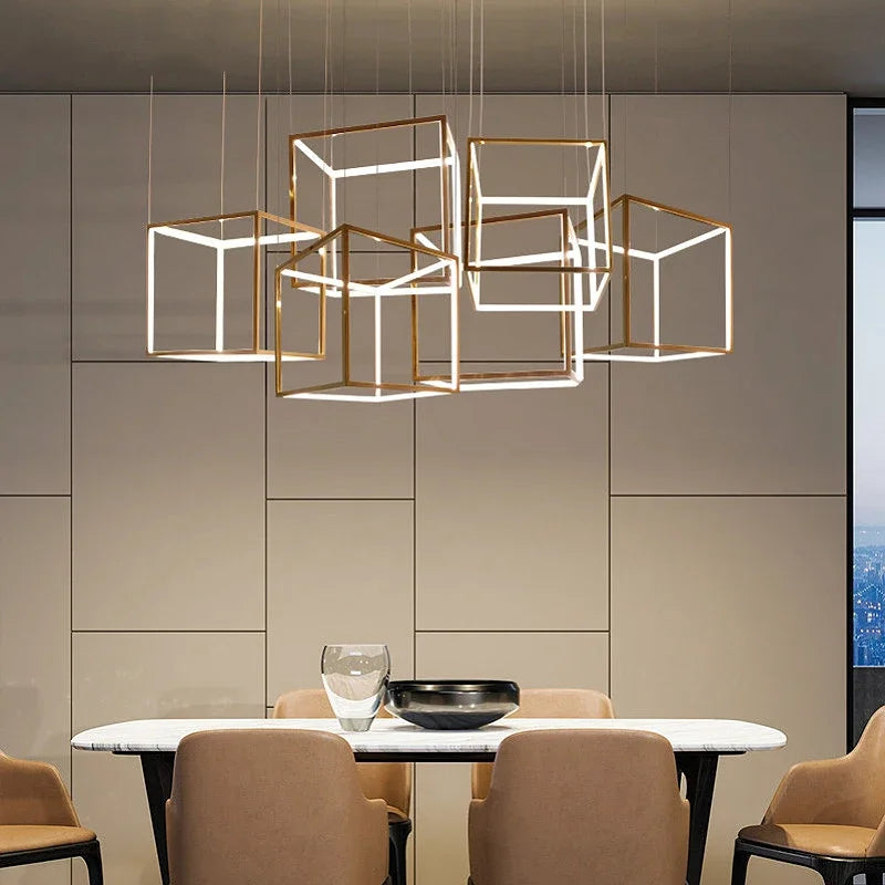 “Modern cube LED chandelier lamp for living and dining room”