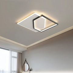 Modern white LED ceiling light installed in a minimalist room