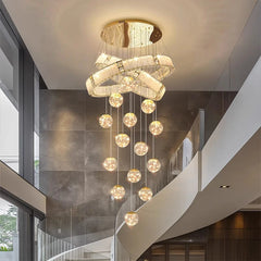 Modern staircase pendant chandelier with multiple hanging crystal drops