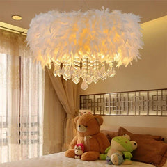 “Fluffy modern feather LED chandelier for children’s and master rooms”