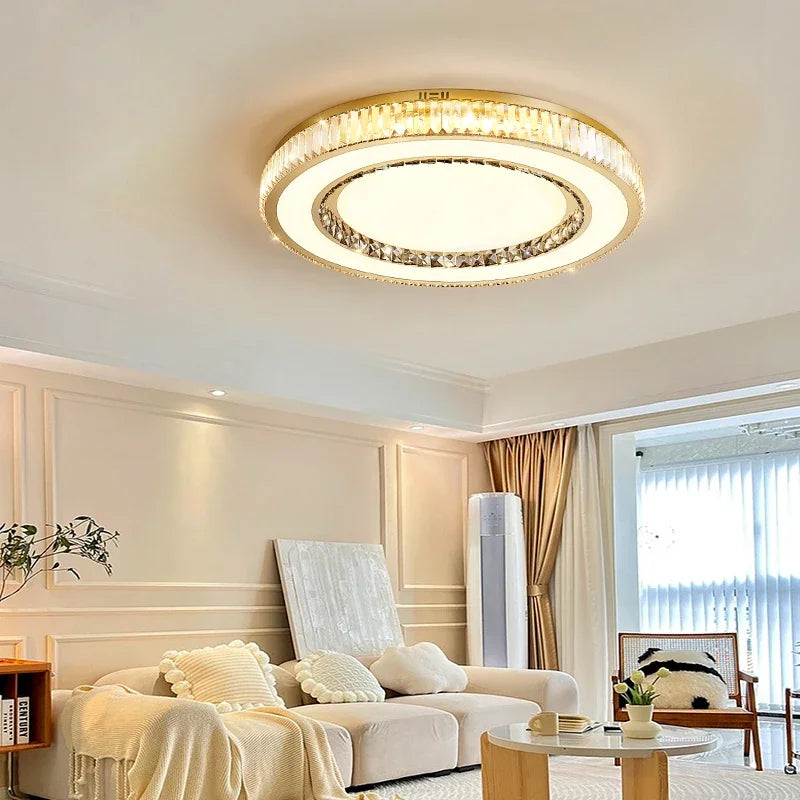 “Modern flush mount crystal ceiling light with two rings”