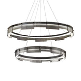 Modern chandelier with multiple circular rings on a white background
