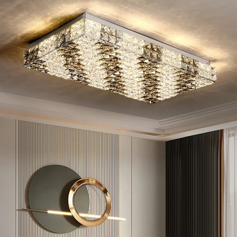 “Modern K9 crystal LED ceiling chandelier with polished finish”