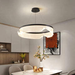 “Modern LED ring pendant light in a dining room”