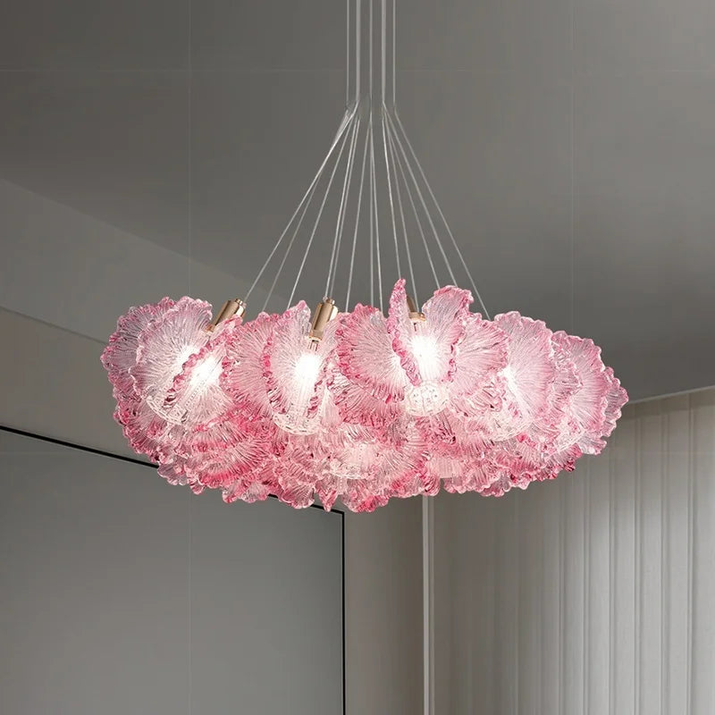 “Modern pink flower petal chandelier for bedrooms and living rooms”