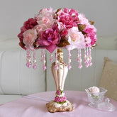 “Modern pink flower table lamp with resin base and crystal accents”