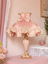 “Modern pink princess table lamp with bow fabric shade and resin base”