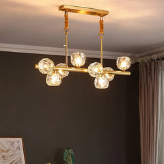 Modern polished copper pendant light with 10 light sources for dining hall ceiling lighting